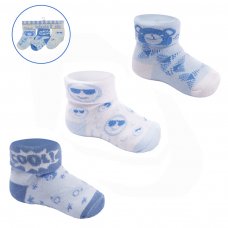S502: Blue 3 Pack Turnover Socks (0-12 Months)